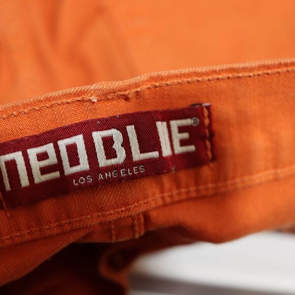 Neo Blue Orange Flat Front Mid-Length Shorts Men's 32 USA Made Stretch Cotton - Picture 10 of 13